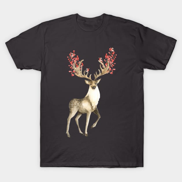 Deer and bullfinches T-Shirt by JuliaBadeeva